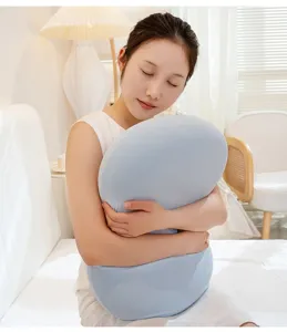 Comfortable memory foam sleep pillow and soft cushion for bedroom and office use, light blue.