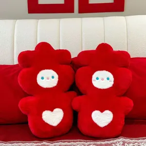 Rotes chinesisches Hochzeits Xi Zeichen Plüschkissen Set für Schlafzimmer Deko Kissen Bett