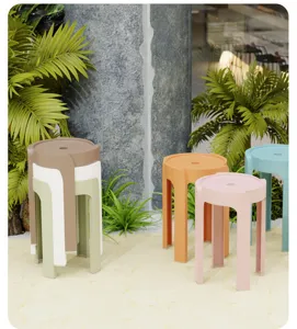 Stackable plastic round stool for home dining room, modern minimalist design, multi-color option.
