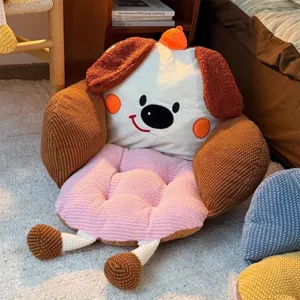 Coussin de siège en peluche chien mignon oreiller de sol moelleux et dossier confortable