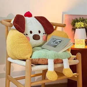 Joli coussin de siège et dossier en peluche chien de dessin animé pour une belle déco de chaise.