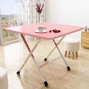 Tragbarer rosa Klapptisch mit stabilen Metallbeinen für Esszimmer, Büro oder Freizeit.
