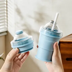Bicchiere pieghevole portatile in silicone per sfere di ghiaccio con cannuccia, stampo DIY.