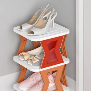 Multi-tier simple shoe rack for home entry, space-saving plastic storage organizer shelf.