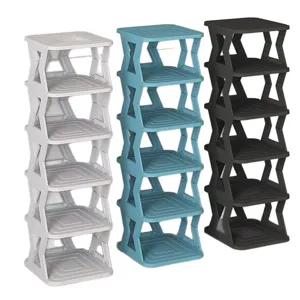 Multi-layer plastic stackable shoe rack freestanding household storage shelf organizer