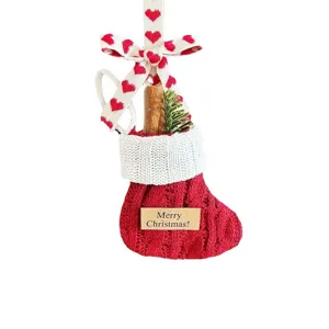 Knit Christmas Stocking Ornament with Pine Cone Cinnamon Holiday Tree Hanging Decor Festive Gift