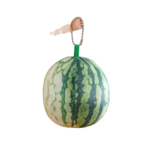 Cute spherical watermelon plush toy pendant, soft stuffed fruit doll hanging decoration for bags.