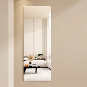 Full length wall mirror for bedroom dorm home, punch-free adhesive hanging dressing mirror.