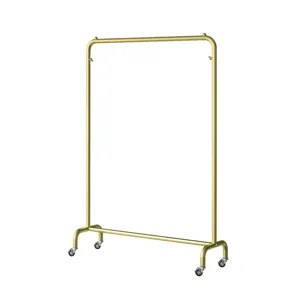 Goldenes Kleiderstangen Metall Bodenstehend Kleiderständer mit Rollen für Zuhause Mode