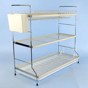 Escurridor de Platos de Cocina de Acero Inoxidable Soporte de Almacenamiento de Bols para Encimera con Portapalillos y Rejilla para Tabla