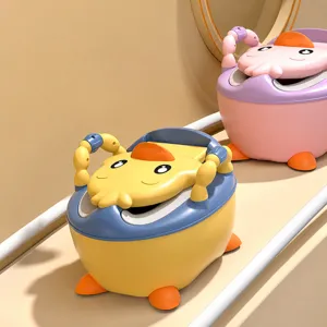 Cute cartoon baby potty training toilet chair with non-slip base for toddlers and kids safely.