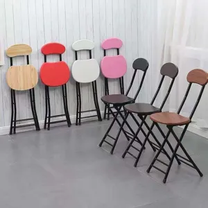 Portable folding backrest chair modern minimalist metal frame home dining room stool