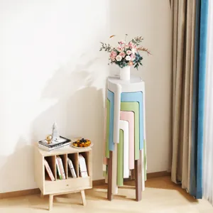 Stackable plastic round stool, thickened colorful home dining chair space-saving design.