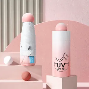 Farbverlauf Sonnenschirm fuer Damen, kompakter tragbarer UV Schutz Regenschirm, rosa.