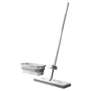 Huishoudelijke handvrije vlakke mop en emmer set met lange steel en opvouwbaar ontwerp.