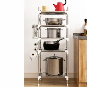 Multi-tier stainless steel kitchen storage rack pot organizer floor standing shelf unit