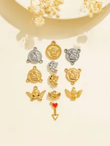 Stainless steel vintage angel cupid pendants set, retro relief design for DIY jewelry making.