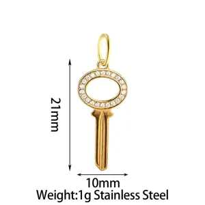 Stainless steel rhinestone key pendant for DIY jewelry and stylish bag accessories.