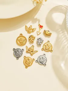 Stainless steel vintage angel cupid pendants set, retro gold silver DIY jewelry making charms.