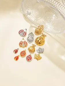 Stainless steel vintage insect charms set, cute ladybee and beetle pendants for DIY jewelry.