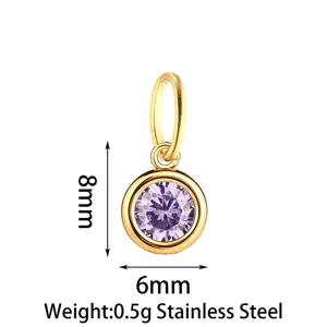 Stainless steel purple zircon pendant charm DIY jewelry accessory detail view specs 8mm