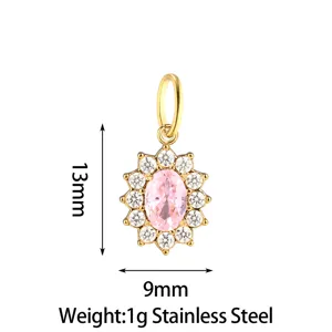 Stainless steel pink zircon sunflower pendant detail, elegant floral jewelry accessory charm 9x13mm