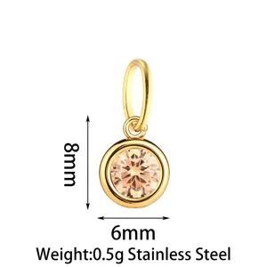 Stainless Steel Round Zircon Birthstone Pendant DIY Charm Jewelry Accessory 8x6mm