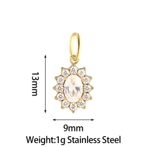 Stainless steel sunflower cubic zirconia pendant necklace jewelry accessory detail view.