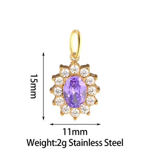 Stainless steel purple zircon sunflower pendant French light luxury jewelry 15x11mm 2g
