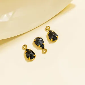 Pendente a goccia nero vintage francese, bordo dorato, dettaglio accessorio gioielli DIY.