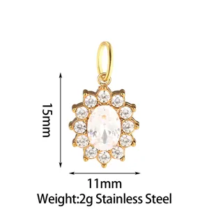 Stainless steel sunflower pendant with sparkling zirconia stones, trendy jewelry accessory.