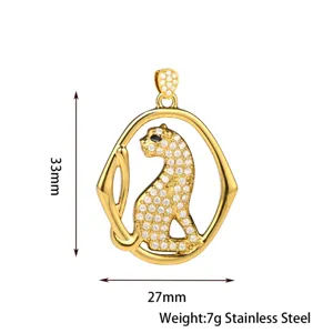 Pendente leopardo in acciaio inossidabile con pietre scintillanti, misura 33x27mm, gioiello chic.