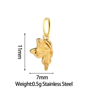 Stainless steel butterfly pendant detail, 11x7mm tiny jewelry charm with 0.5g weight.