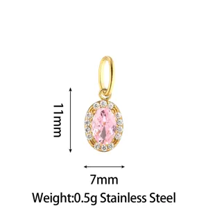 Stainless steel pink cubic zirconia oval pendant charm for DIY jewelry making 11x7mm