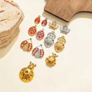 Retro stainless steel insect charms, ladybug bee and beetle DIY jewelry pendants set.