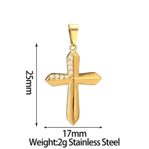 Stainless steel cross pendant with white rhinestones, height 25mm width 17mm, weight 2g.
