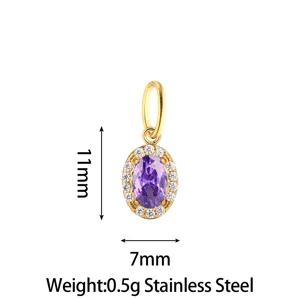Stainless steel purple cubic zirconia oval pendant lightweight dainty fashion jewelry.