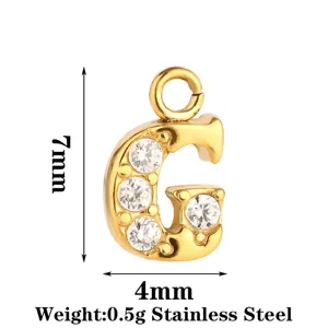 Ciondolo lettera G in acciaio inossidabile dorato con strass accessorio per gioielli 7x4mm 0.5g