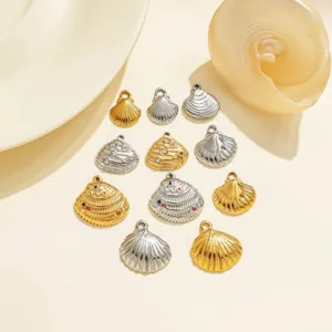Ensemble de pendentifs coquillage 3D en acier inoxydable, accessoires de bijoux DIY dorés et argentés.
