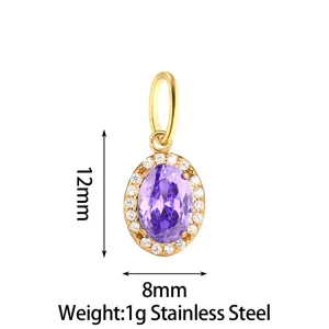 Close-up detail of the stainless steel purple zircon pendant, showing exquisite craftsmanship.