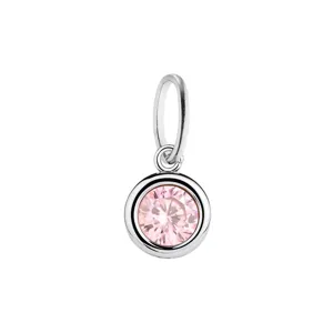 Stainless steel pink zircon birthstone charm pendant for DIY bracelet necklace accessories.