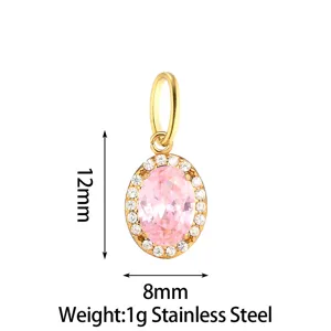 Detailed view of the elegant oval pink cubic zirconia stainless steel pendant with size marks.