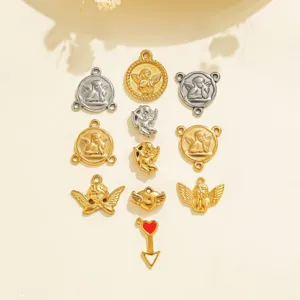 Stainless steel vintage relief angel cupid pendants set for DIY jewelry making and keychains.