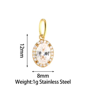 Stainless steel oval cubic zirconia pendant, minimalist gold plated jewelry accessory view.