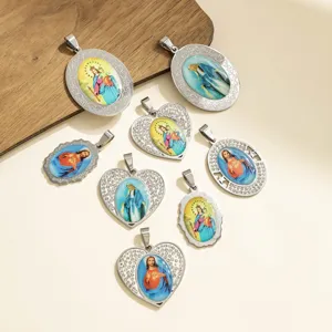 Ciondolo con ritratto religioso in acciaio inossidabile retrò accessori per gioielli DIY.