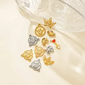 Stainless steel retro embossed angel cupid pendants French vintage DIY jewelry accessories