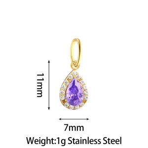 Exquisite pear-shaped purple zirconia stainless steel pendant detail view, 11x7mm size.