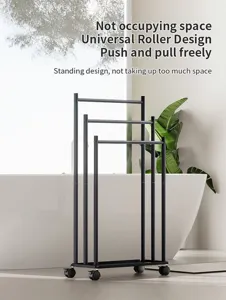 Rolling towel rack standing bathroom organizer with multiple tiers and universal wheels.