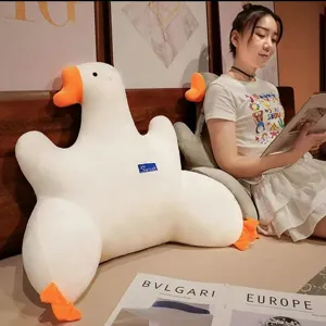 Cute cartoon white goose plush pillow, soft lumbar support cushion for home sofa bed decor.