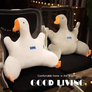 Cute cartoon big goose plush pillow and lumbar cushion, soft home office chair decor.